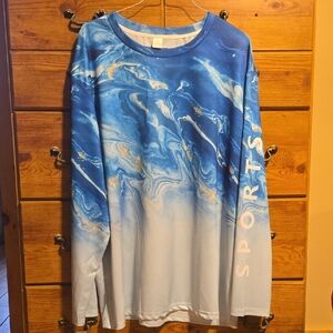 Blue and White Long Sleeve Sports Tee